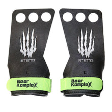 Load image into Gallery viewer, 1 Pair Bear Komplex Diamond 3-Hole Gymnastic Grips with Green Velcro Strap | FreeAthlete