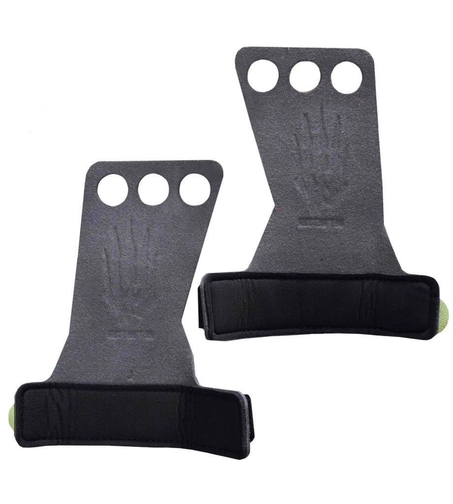 1 Pair Bear Komplex Diamond 3-Hole Gymnastic Grips with Green Velcro Strap showing Inner Lining | FreeAthlete